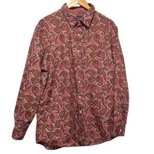 Cremieux Mens Button Down Shirt XL‎ Burgundy Paisley Y2K Retro Tailored Western